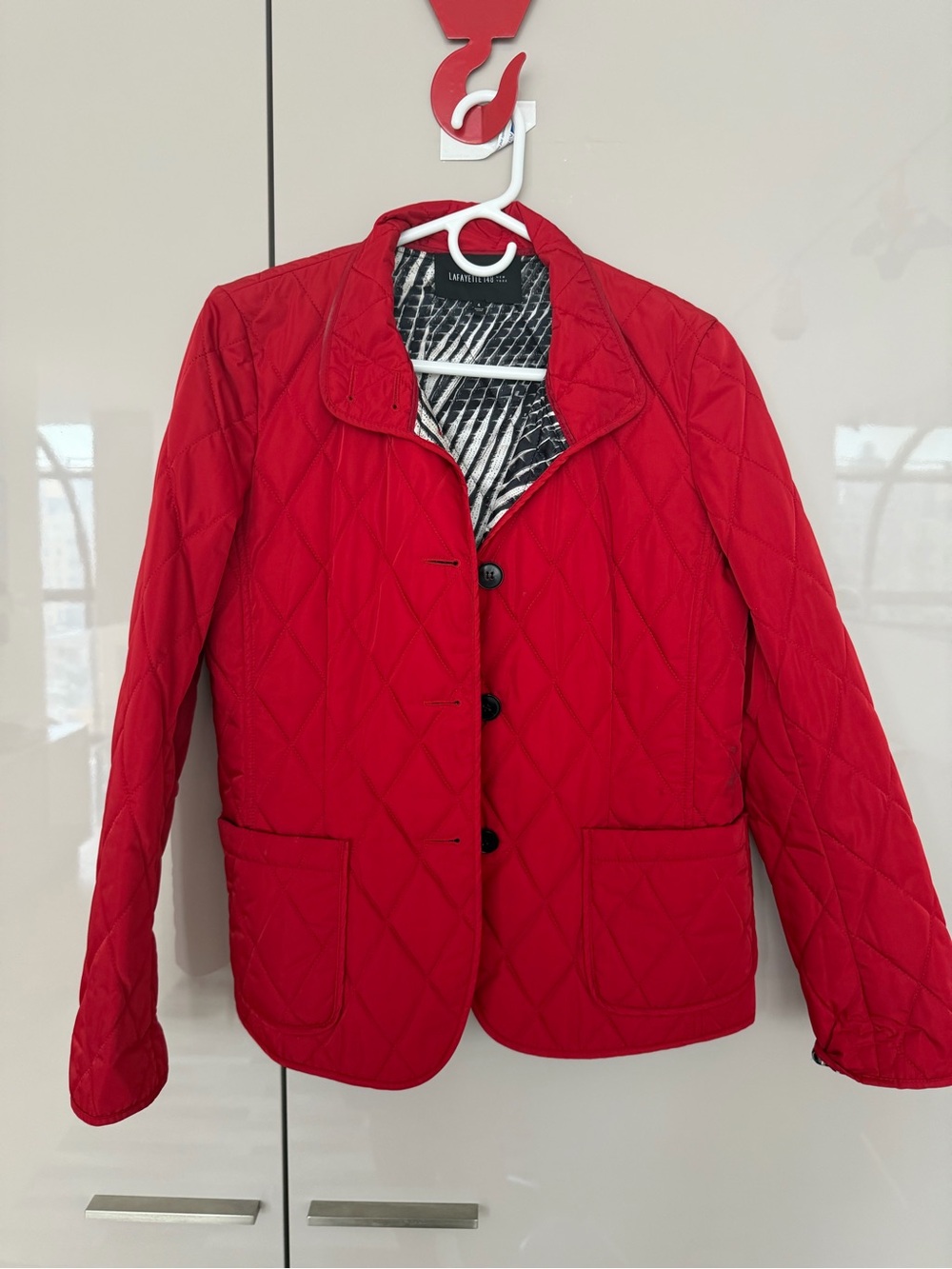 Lafayette 148 New York Red Quilted Diamond Puffer Jacket